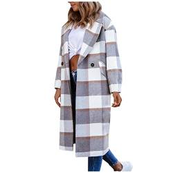 Black Friday Angebote 2023,Mantel Damen Winter Lang Warm Übergröße Clothes Lässige Elegant Weich Bequem Karierter Mittellanger Mantel mit Taschen Herbst Thermische übergangsjacke (White,XL) B1 von Generic