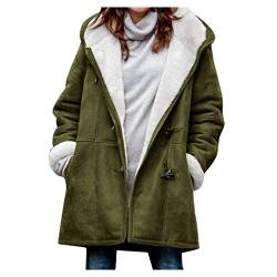 Black Friday Angebote 2023,Winterjacke Damen Übergröße Lange Teddy-Fleecejacke Bequeme Lässige Sherpa Fleece Gefüttert Winterjacke Herbst Thermische Übergangsjacke Women's Hooded Jacket (Army Green,L) von Generic