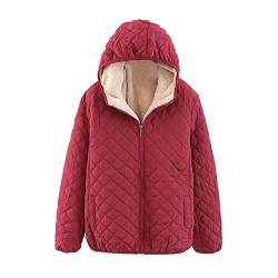 Black Friday Angebote 2023,Winterjacke Damen Warme Lange Teddy-Fleecejacke Bequeme Lässige Weiche Sherpa Fleece Gefüttert Plüschjacke Herbst Thermische Übergangsjacke Women's Hooded Jacket (Wine,XXL) von Generic