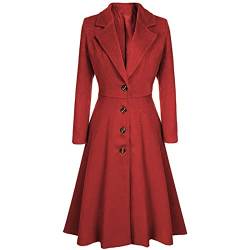 Black Friday Angebote 2023,Wintermantel Damen Lang Warm Elegant Clothes Lässige Bequem Schlanke Einreihiger Mantel Knielanger Trenchcoat Winter Lange Plissierte A-Linien Jacke Outwear (Wine,M) von Generic