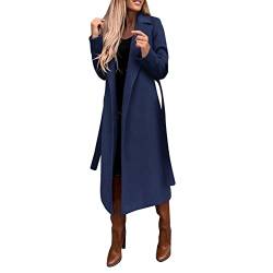 Black Friday Angebote 2023,Wintermantel Damen Lang Warm Übergröße Clothes Lässige Zweireihiger Wollmantel mit Revers Langärmeliger einfarbiger Trenchcoat Herbst Thermische übergangsjacke (Navy,L) D1 von Generic