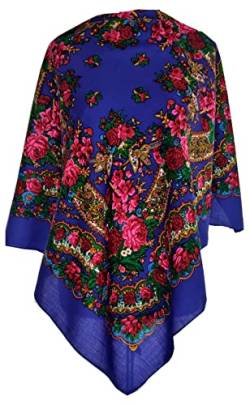 Blau Damen Schal Tuch Umschlagtuch 100% Wolle, mit Paisley und Blumen hochwertige Stola - sehr hohe Qualität 85cm x 85cm Orient Spring von Generic
