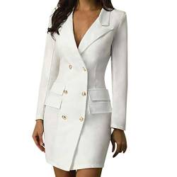 Blazer Kleid Damen Elegant Business Blazer Kleid mit Zweireihiger,Herbst Winter GroßE GrößEn Langarm V-Ausschnitt Sexy Etuikleid Mini Blusenkleid Kariertes üBergangs Anzug Mantelkleid Jacke von Generic