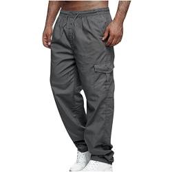 Blitzangebote des Tages Cargohose Herren Lang Baumwolle Hose Casual Einfarbig Jogginghose Sommer Cargo Hosen Regular Fit Freizeithose Leichte Sommerhose Baggy Sporthose Bequeme Latzhose Stoffhose von Generic