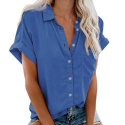 Bluse Damen Sommer - Hemd Damen Kurzarm mit Brusttasche -Sommerhemd Damen T Shirt Knopfleiste Revers Lässig Arbeitshemd Sommerbluse leicht locker Hemdbluse Tops Blusen & Tuniken für Frauen von Generic