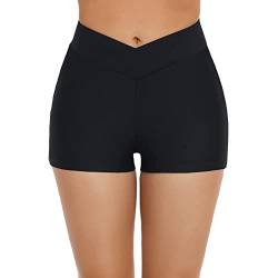 Boardshorts für Damen Bauchweg Badeshorts Schwimmshorts Basic Damen Bikinihose mit hoher Taille, Badehose, Strandshorts, Bikinihose, Tankini-Shorts, Bademode, Strand (B-Black, XL) von Generic