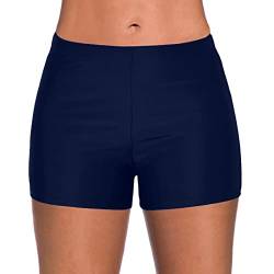 Boardshorts für Damen Bauchweg Badeshorts Schwimmshorts Basic Damen Bikinihose mit hoher Taille, Badehose, Strandshorts, Bikinihose, Tankini-Shorts, Bademode, Strand (Dark Blue #1, XL) von Generic