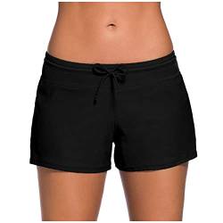 Boardshorts für Damen Bauchweg Badeshorts Schwimmshorts Basic Damen Bikinihose mit hoher Taille, Badehose, Strandshorts, Bikinihose, Tankini-Shorts, Bademode, Strand (F-Black, S) von Generic