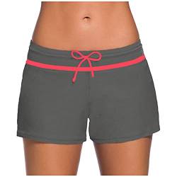 Boardshorts für Damen Bauchweg Badeshorts Schwimmshorts Basic Damen Bikinihose mit hoher Taille, Badehose, Strandshorts, Bikinihose, Tankini-Shorts, Bademode, Strand (F-Grey, L) von Generic