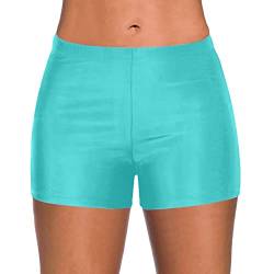 Boardshorts für Damen Bauchweg Badeshorts Schwimmshorts Basic Damen Bikinihose mit hoher Taille, Badehose, Strandshorts, Bikinihose, Tankini-Shorts, Bademode, Strand (Light Blue #1, M) von Generic