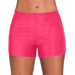 Boardshorts für Damen Bauchweg Badeshorts Schwimmshorts Basic Damen Bikinihose mit hoher Taille, Badehose, Strandshorts, Bikinihose, Tankini-Shorts, Bademode, Strand (Watermelon Red #1, M) von Generic