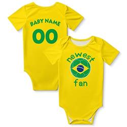 Brasilien Newest Fan Personalisiertes Fußball Baby Body mit Baby Namen und Nummer für Jungen und Mädchen Fans Strampler Gelb 3M-2T von Generic