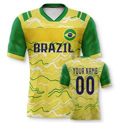 Brasilien Personalisiertes Weltmeisterschaft Fussball Trikot mit Ihrem Namen und Nummer für Herren Damen Kinder Casual Sport Fan T-Shirt Trikot Geschenk Gelb von Generic