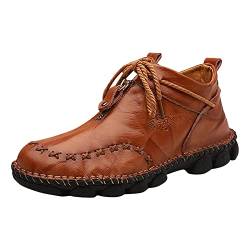 Britische High-Top-Handgemachte Lederschuhe für Herren Koreanische Version Trend Großer runder Zeh-Reißverschlussschuh Schuhe Vintage Herren (Brown, 43) von Generic