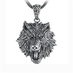 Brüllender Wolfskopf-Anhänger-Halskette, herrschsüchtiger Wolfskopf-Halskette aus S925-Sterlingsilber für Männer, Silber, Anhänger + Kette 50 cm von Generic
