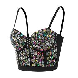 Bustier Damen Sexy -Korsett Top Party Glitzer Crop Top Push Up BH Strass Spaghetti Tank Tops Trägertop Sparkle Corsage Schlanke Weste Clubwear Shirt Unterhemd Top Camisole Tanktops Frauen von Generic