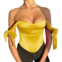 Bustiers & Korsetts Top Gelb Rückenfrei Reißverschluss Fliege Bustier für Frauen, B Gelb, 36 von Generic