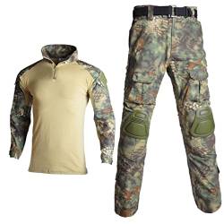 Camouflage Militär-Uniform Anzug Herren Windbreaker Combat Shirt + Cargohose Knieschoner, Dschungelpython, XXXXL von Generic