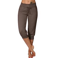 Caprihose Damen 3/4 Sommer Stretch Wanderhose Sommer 3/4 Sporthose Kurze Hose Fitness-Jogginghose Barmuda Shorts Sommerhose Knielang Freizeithose Große Größen Haremshose/Yogahose/Arbeitshose von Generic