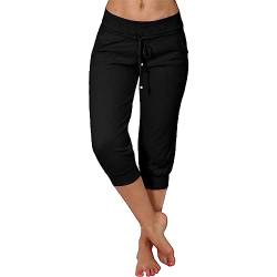 Caprihose Damen 3/4 Sommer Stretch Wanderhose Sommer 3/4 Sporthose Kurze Hose Fitness-Jogginghose Barmuda Shorts Sommerhose Knielang Freizeithose Große Größen Haremshose/Yogahose/Arbeitshose von Generic