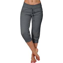 Caprihose Damen 3/4 Sommer Stretch Wanderhose Sommer 3/4 Sporthose Kurze Hose Fitness-Jogginghose Barmuda Shorts Sommerhose Knielang Freizeithose Große Größen Haremshose/Yogahose/Arbeitshose von Generic