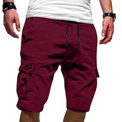 Cargo Shorts Herren Baumwolle Chino Shorts Herren Stretch Kurze Hosen Sommer Bermuda Short Freizeithose mit Taschen Sommerhose Kordelzug Herrenshorts Carghose von Generic