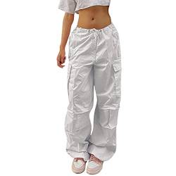 Cargohose Damen Baggy Cargo Hose Teenager Mädchen Y2k Cargo Pants High Waist Lose Weite Hose Baggy Jeans Pants Frauen Hip Hop Cargohose 90er Streetwear Pants mit Taschen (#01 weiß, S) von Generic