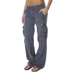 Cargohose Damen Baggy Oversize Y2K Seitentaschen Track Pants Breit Schlaghose Relaxed-Fit Wanderhose Bequem Cargohosen Elastische Taille Luftige Lange Hosen mit Elastischen Knöcheln von Generic