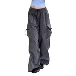 Cargohose Damen Baggy - Weite Hose Damen Hip Hop Y2K Jogginghose Streetwear Freizeithose mit Gummizug Oversized Vintage Weites Bein Sweathose Fallschirmhose Cargo Lange Hosen für Damen von Generic