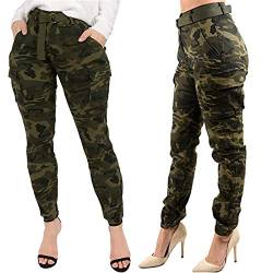 Cargohose Damen High Waist, Camouflage Cargohose Damen Skinny Hose mit Taschen Reißverschluss Freizeithose Lässig Sport Slim Fit Jogginghose Outdoorhose Arbeitshose Lange Hosen Frauen von Generic