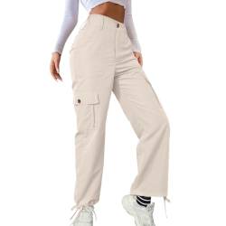 Cargohose Damen High Waist Jogginghose Baggy Cargo Hose Cargohosen Y2k Hosen Straight Sweathose Elastische Bund Capri Hosen Schlaghose Sport Jogginghose Outdoor Streatwear von Generic