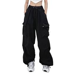 Cargohose Damen Y2K Hose Damen High Waist Casual Freizeithose Sporthose Damen Lang Gerades Bein Cargohose Damen Baggy Jogginghose Outdoorhose Cargo Hose von Generic