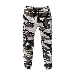 Cargohose Herren Sporthose Herren Lang Multi-Pocket-Camouflage-Hose große Größe Hose kleine Fußhose lose Freizeithose Camouflage Hose Bundeswehr Stil Baggy Hose Herren grau XL von Generic