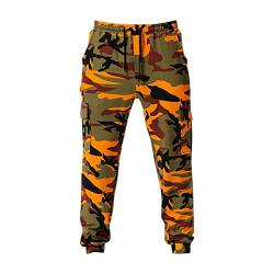 Cargohose Herren Sporthose Herren Lang Multi-Pocket-Camouflage-Hose große Größe Hose kleine Fußhose lose Freizeithose Camouflage Hose Bundeswehr Stil Hose Herren Slim Fit Orange XXL von Generic