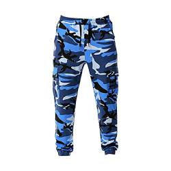 Cargohose Herren Sporthose Herren Lang Multi-Pocket-Camouflage-Hose große Größe Hose kleine Fußhose lose Freizeithose Camouflage Hose Bundeswehr Stil Stoffhose Herren blau 3XL von Generic