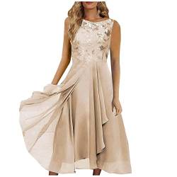 Chiffonkleid Damen Wadenlang Spitze Elegant Kleider Damen Sommer Ärmellos Geblümt Sommerkleid Damen A Linie Rüschen Abendkleid Damen Einfarbig Luftig Cocktailkleid Damen Plissee Leicht Party von Generic