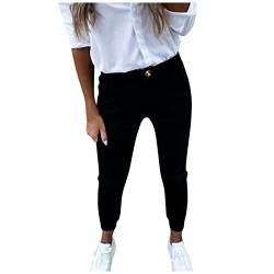 Chino Damen Hose Cropped 7/8 Hose Sommer Chinohose Stretch Elegant Slim Fit Stoffhose Frauen Elegante Hosen Skinny Damenhose Sommerhose Hose (Black, S) von Generic