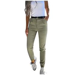 Chino Damen Hose Cropped 7/8 Hose Sommer Chinohose Stretch Elegant Slim Fit Stoffhose Frauen Elegante Hosen Skinny Damenhose Sommerhose Hose (Green, S) von Generic