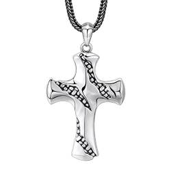 Christlicher Kreuz-Anhänger, Herren-Gothic-Vintage-Kreuz-Halskette aus S925-Sterlingsilber, Silber, Anhänger + Kette 60 cm von Generic