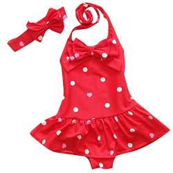 Circle Headband Baby Dot Beach Women Bademode Bowknot Ärmellose Kleinkind Mädchen Bademode Kinder Badeanzug (Red, L) von Generic