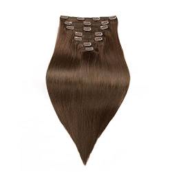 Clip-In-Haarverlängerungen, blond, können geschnitten, gefärbt und gestylt werden Clip-in-Haarverlängerungen, natürliches Haarteil (Color : 4#, Size : 22 INCH) von Generic