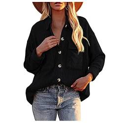 Cordhemd Für Damen Langärmlig Übergroße Button-Down-Blusen Oberteile Lockere Freizeitjacke Mit Taschen Größen von Generic