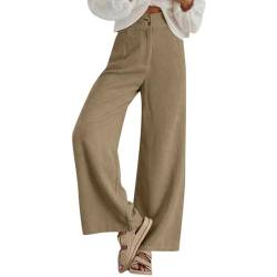 Cordhose Damen High Waist Weites Bein Hosen Freizeithose mit Taschen und Knöpfen Lang Casual Locker Hose von Generic