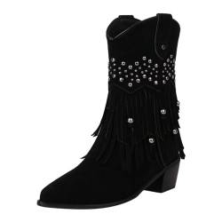 Cowboystiefel für Damen, Westernstiefel, spitzer Zehenbereich, niedriger Blockabsatz, Quastendekoration, Stiefeletten, Damenschuhe Trachten Schuhe Für Stiefel Boots von Generic