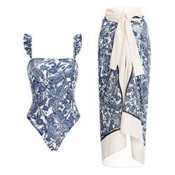 Damen 1-teilige Badebekleidung + 1-teiliges Vertuschung-Badeanzug mit Vintage-Print, Monokini-Bikini, 2-teilige Badeanzüge, zweiteiliges Tankini-Set Badeanzüge Damen (H, L) von Generic