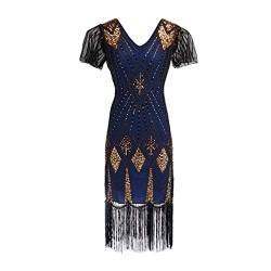 Damen 1920er Jahre V-Ausschnitt Pailletten Fransen Kleid Flapper Charleston Kleid Gatsby Kostüm Kleid 20er Jahre Retro Stil Cocktailkleid Abendkleid Partykleid Frauen Fasching Kostüm Paillettenkleider von Generic