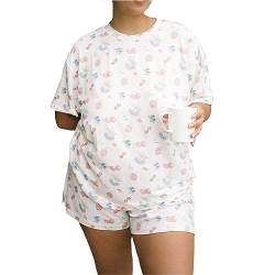 Damen 2 Stück Pyjama Set Cute Fruit Floral Printed Shirt Pant Sets Holiday Loungewear Nightwear (C Cherry, S) von Generic