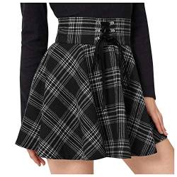 Damen A-Line Rock Faltenrock Kariert Mädchen Plissee Röcke mit Schnürung Basic Mini Skirt von Generic