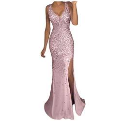 Damen Abendkleid Lang Pailettenkleider für mit Schlitz Glitzer Kleid Sexy V-Ausschnitt Pailetten Abendkleider Elegant für Hochzeit Ballkleid Brautjungfernkleider Partykleid Abiballkleider von Generic