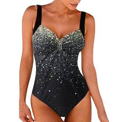 Damen-Badeanzug mit V-Ausschnitt und Blumendruck Bikini Damen Kurze Hose (Black, XL) von Generic